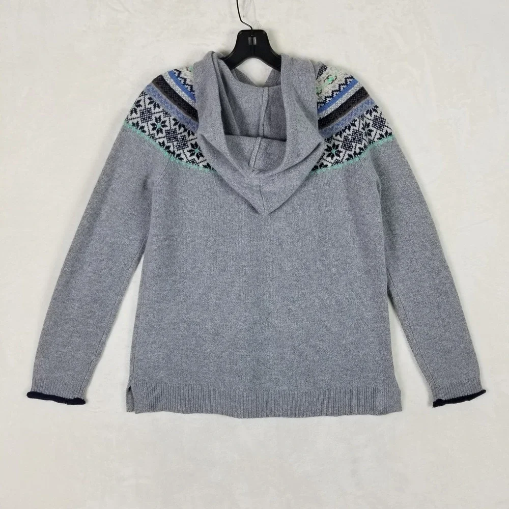 Tabitha Webb Hooded Sweater Women Medium Grey Fair Isle Wool Blend Pullover